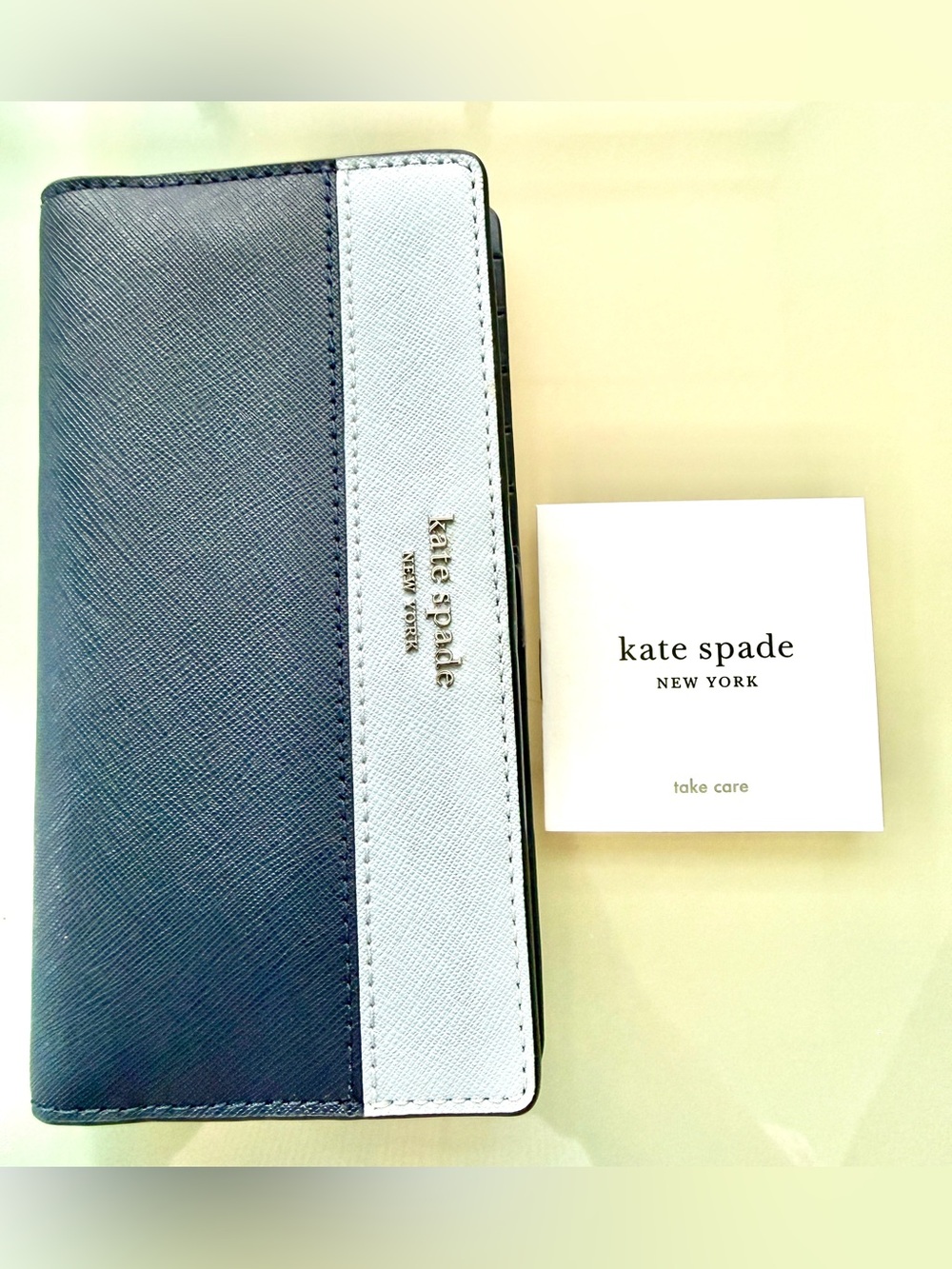 Kate Spade Navy and Light Blue Two-Tone Leather Wallet with Silver KS Logo